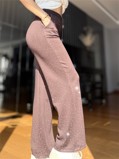 Kahverengi Komple Taşlı Palazzo Eşofman Altı