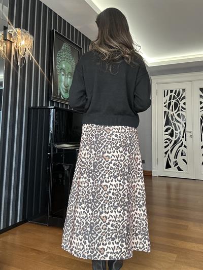 Kahverengi Leopar Desenli Saten Etek