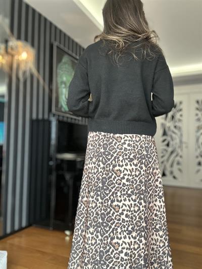 Kahverengi Leopar Desenli Saten Etek