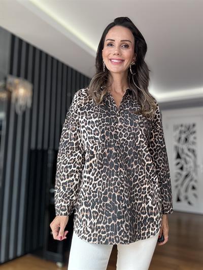 Kahverengi Leopar Gabardin Ceket