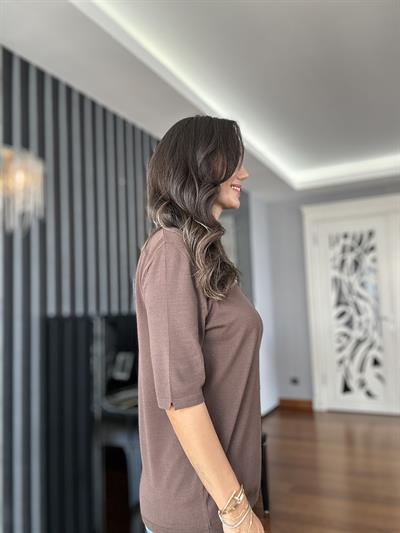 Kahverengi Yarım Kollu Triko Kazak