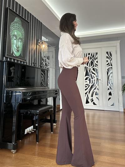 Kahverengi Yüksek Bel Flare Pantolon
