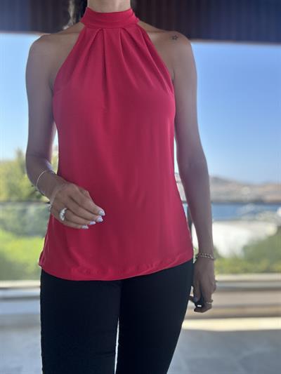 Kırmızı Halter Yaka Bluz
