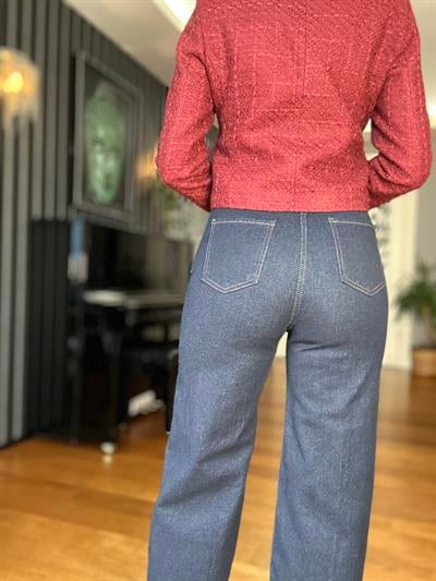 Lacivert Yüksek Bel Geniş Paça Kot Pantolon
