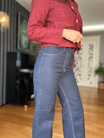 Lacivert Yüksek Bel Geniş Paça Kot Pantolon