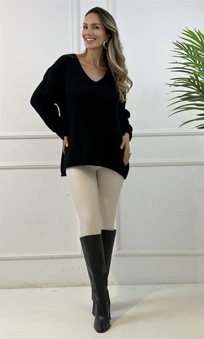 Krem Suni Deri Bir Beden İncelten Şardonlu Tayt