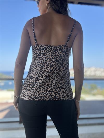 Küçük Leopar Desenli Askılı Bluz