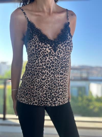 Küçük Leopar Desenli Askılı Bluz