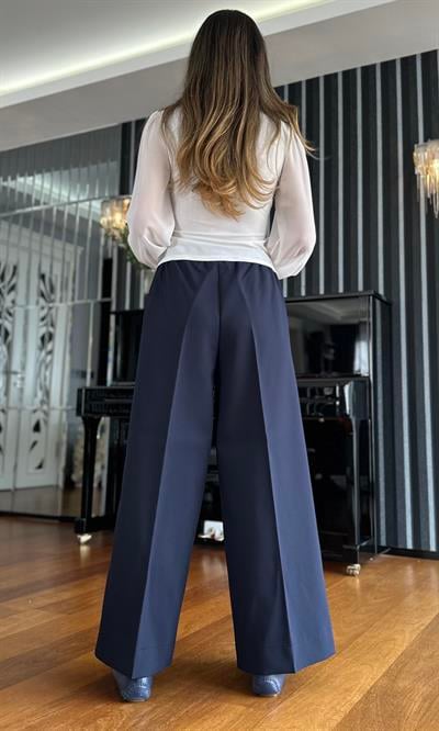 Lacivert Beli Lastikli Geniş Kesim Pantolon
