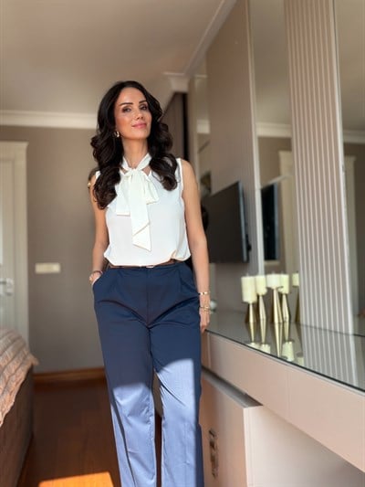 Lacivert Havuç Kesim Kemerli Pantolon