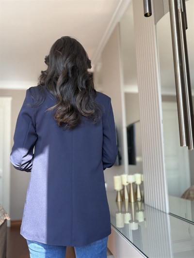 Lacivert Kol Büzgü Detaylı Blazer 