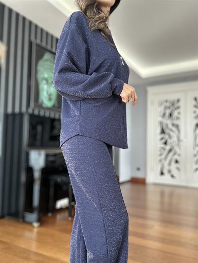 Lacivert Parlak Kumaş İkili Takım 
