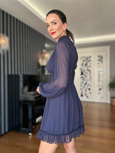 Lacivert Şifon Mini Elbise