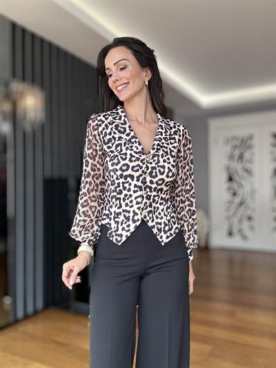 Leopar Desen Ceket Yaka Bluz