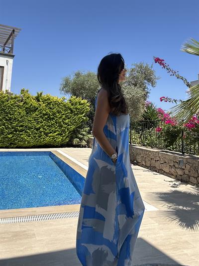 Mavi İnce Modal Maxi Elbise 