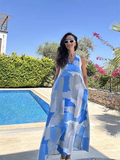 Mavi İnce Modal Maxi Elbise 