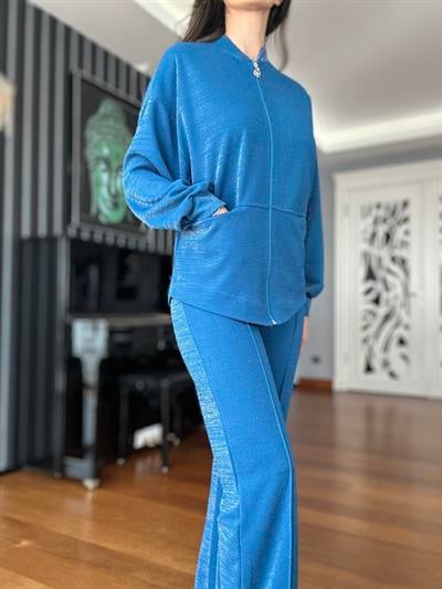 Mavi Parlak Kumaş İkili Takım 