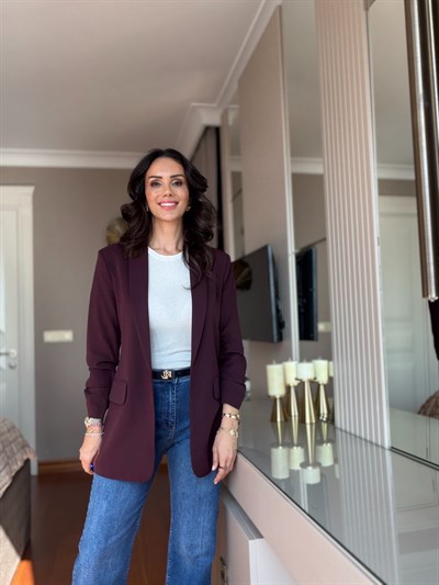 Mürdüm Kol Büzgü Detaylı Blazer 