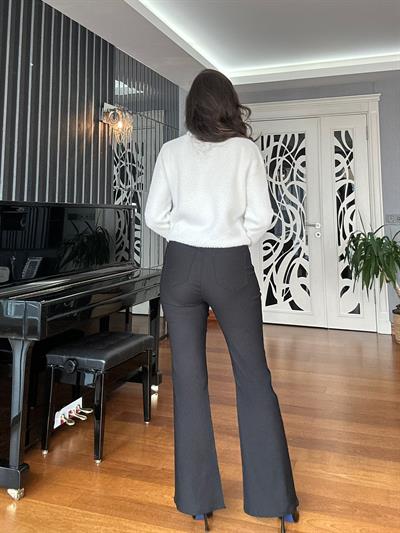 Siyah Beli Lastikli Flare Pantolon