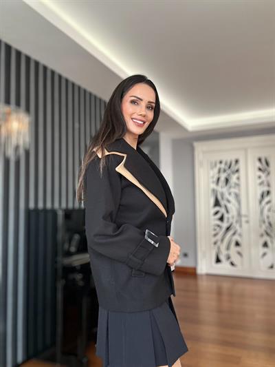Siyah Çift Yaka Tasarım Kaşe Ceket