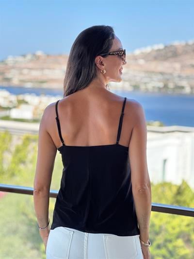Siyah Dantelli Askılı Bluz