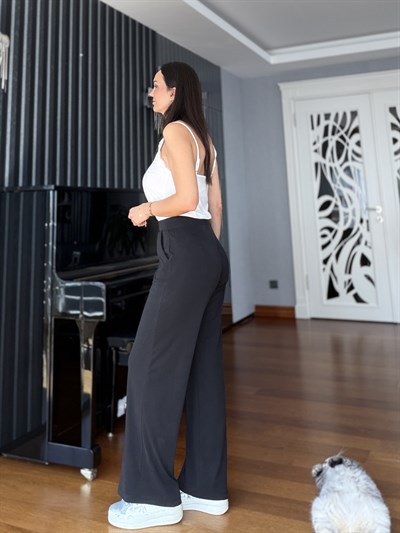 Siyah Likralı Çımalı Tensel Pantolon