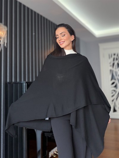 Siyah Panço Model İnce Triko