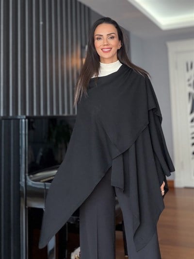 Siyah Panço Model İnce Triko