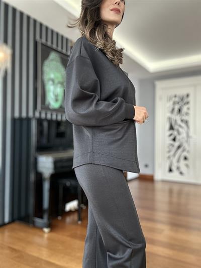 Siyah Parlak Kumaş İkili Takım 