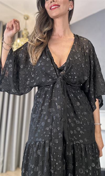 Siyah Şifon Parlak Desenli Bolero