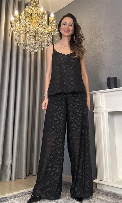 Siyah Simli Şifon Pantolon