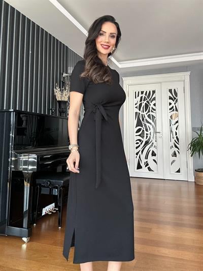 Siyah Yandan Bağlamalı Modal Elbise