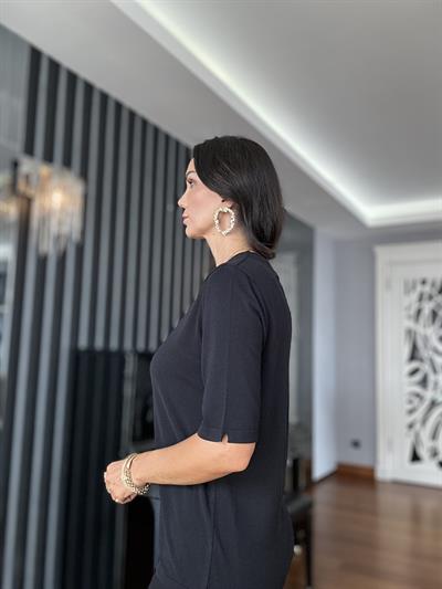 Siyah Yarım Kollu Triko Kazak