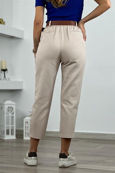 Taş Mom Pileli Kemerli Gabardin Pantolon
