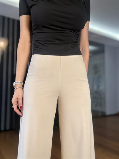Taş Rengi Beli Lastikli Krep Pantolon
