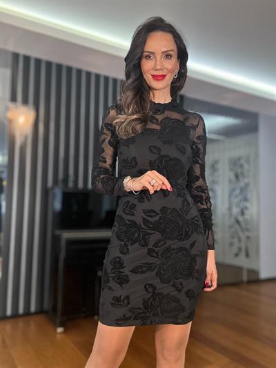 Tül Üzeri Çiçek Desenli  Elbise