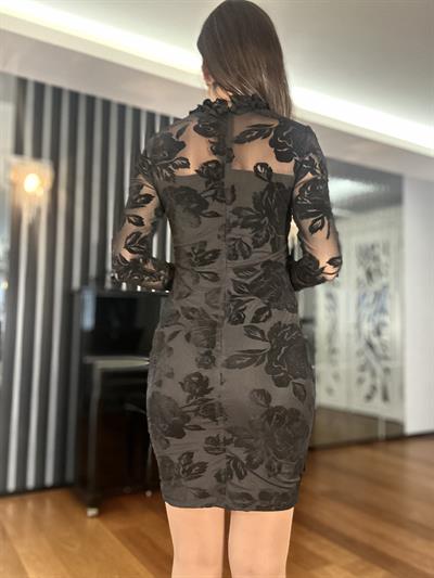 Tül Üzeri Çiçek Desenli  Elbise