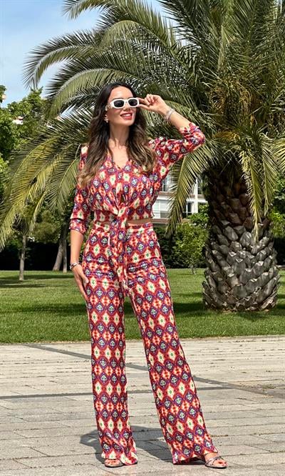 Turuncu Saten Bluz Pantolon Takım
