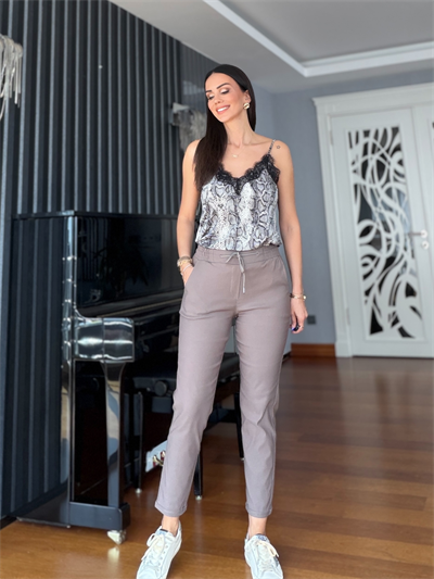 Vizon Beli Lastikli Duble Paça Likralı  Pantolon