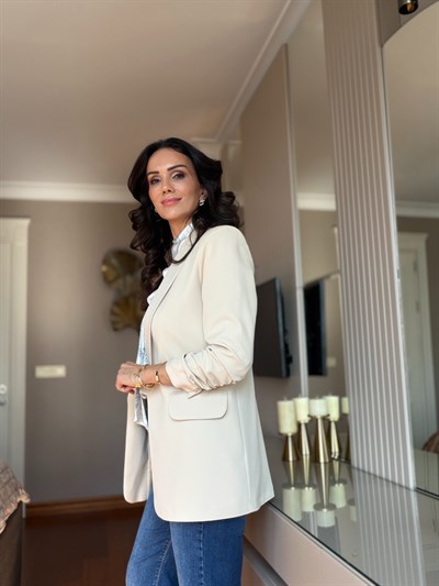 Taş Rengi Kol Büzgü Detaylı Blazer 