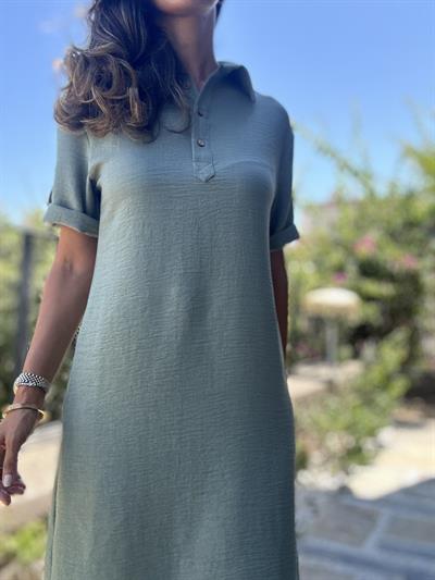 Yeşil Polo Yaka Midi Elbise