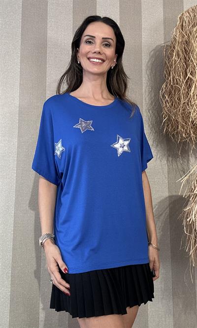 Yıldız Taşlı Mavi Tişört