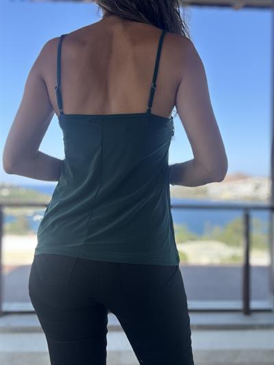 Zümrüt Yeşili Dantelli Askılı Bluz