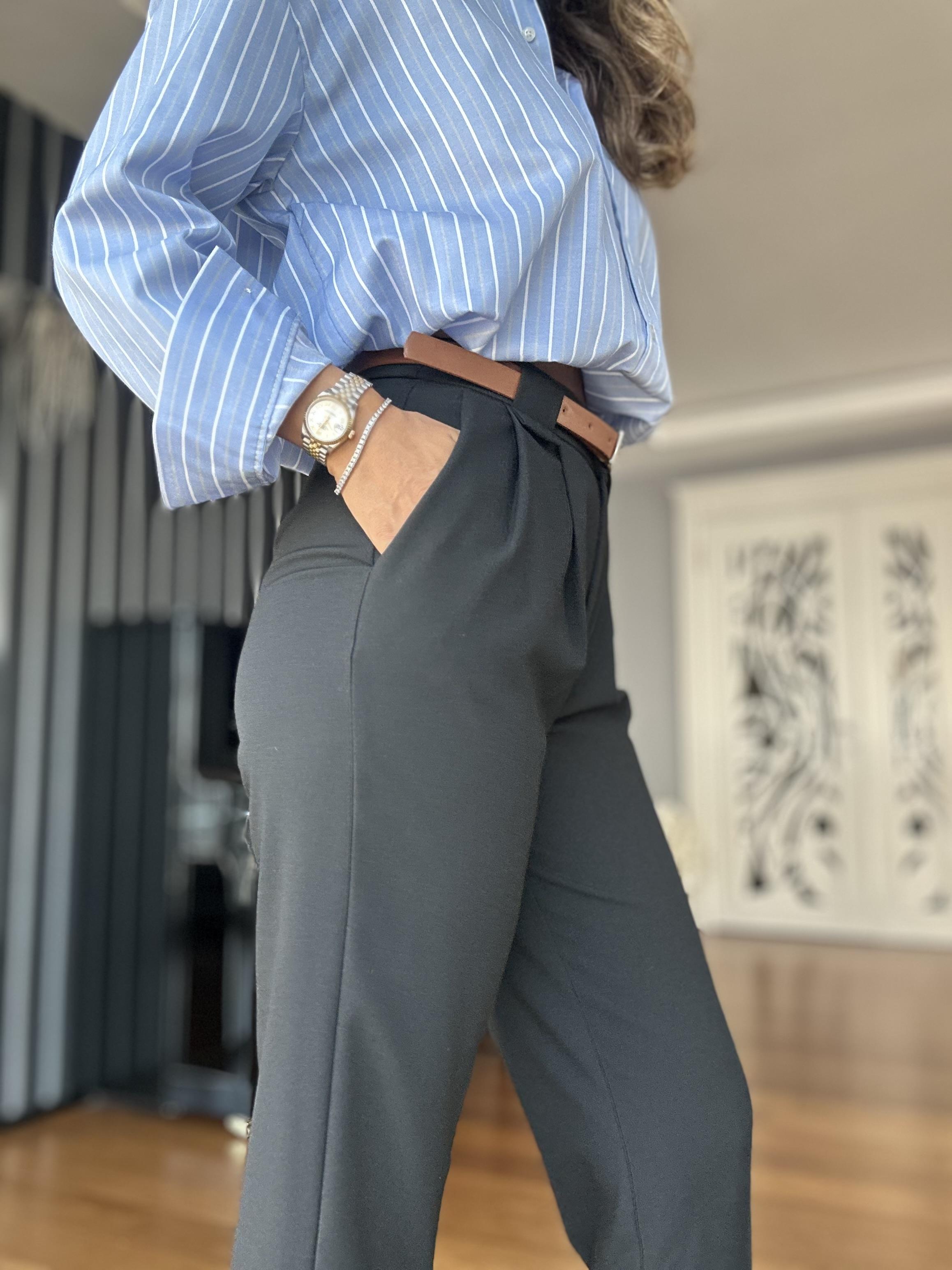 Black Carrot Trousers with Brown Belt