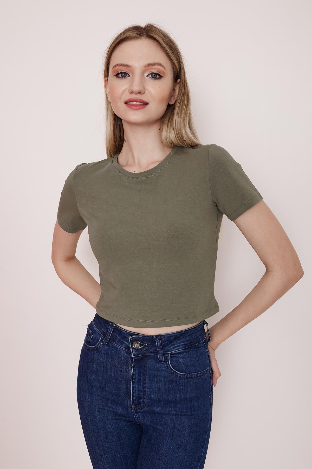 Basic haki crop t-shirt - Charamela