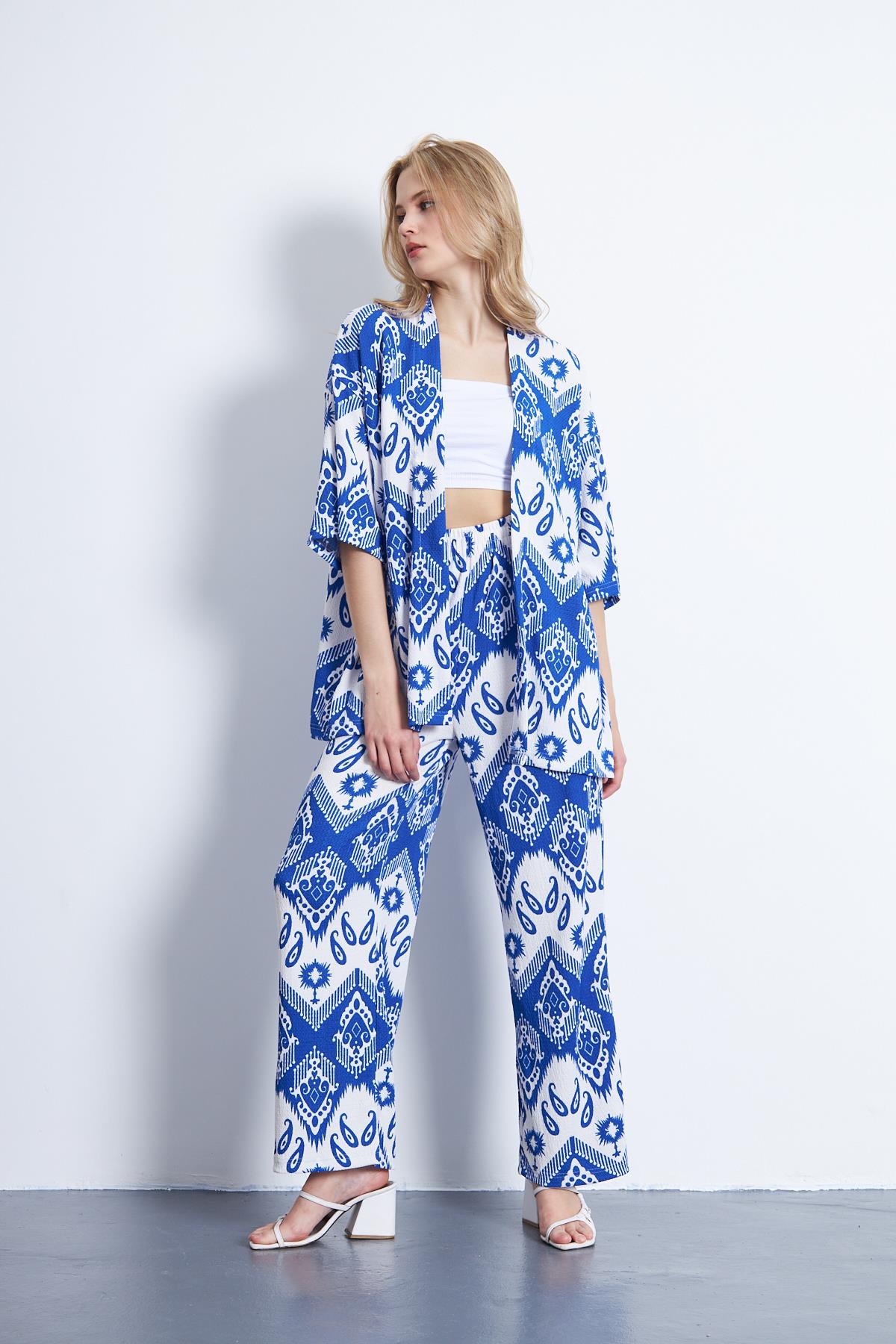 Baskılı örme kimonolu 2li takım set - Charamela