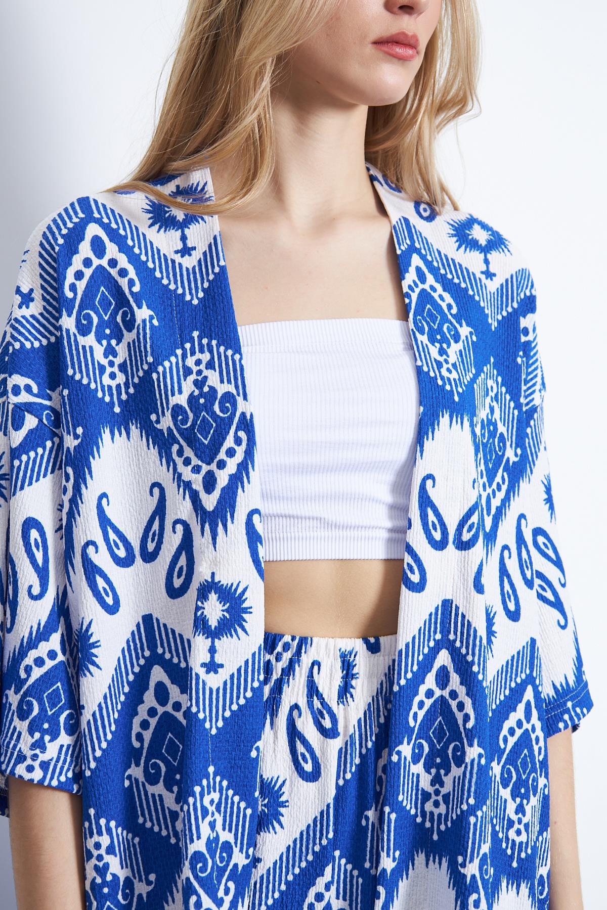 Baskılı örme kimonolu 2li takım set - Charamela