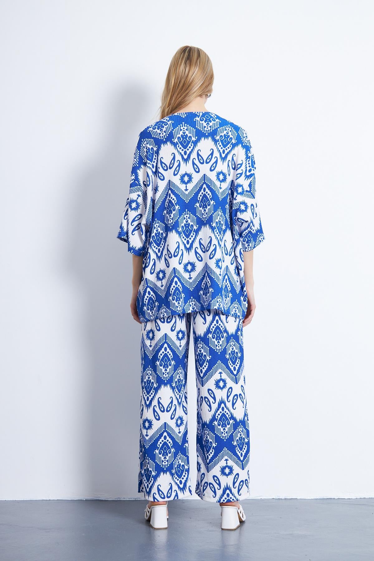 Baskılı örme kimonolu 2li takım set - Charamela