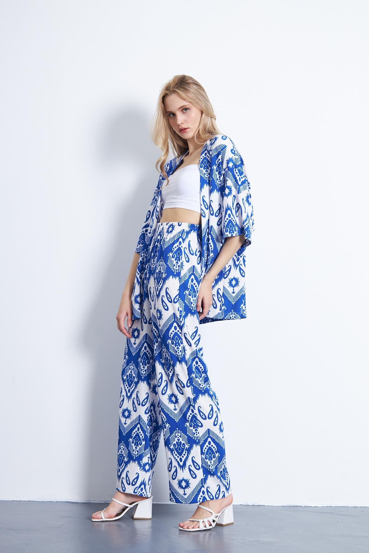 Baskılı örme kimonolu 2li takım set - Charamela