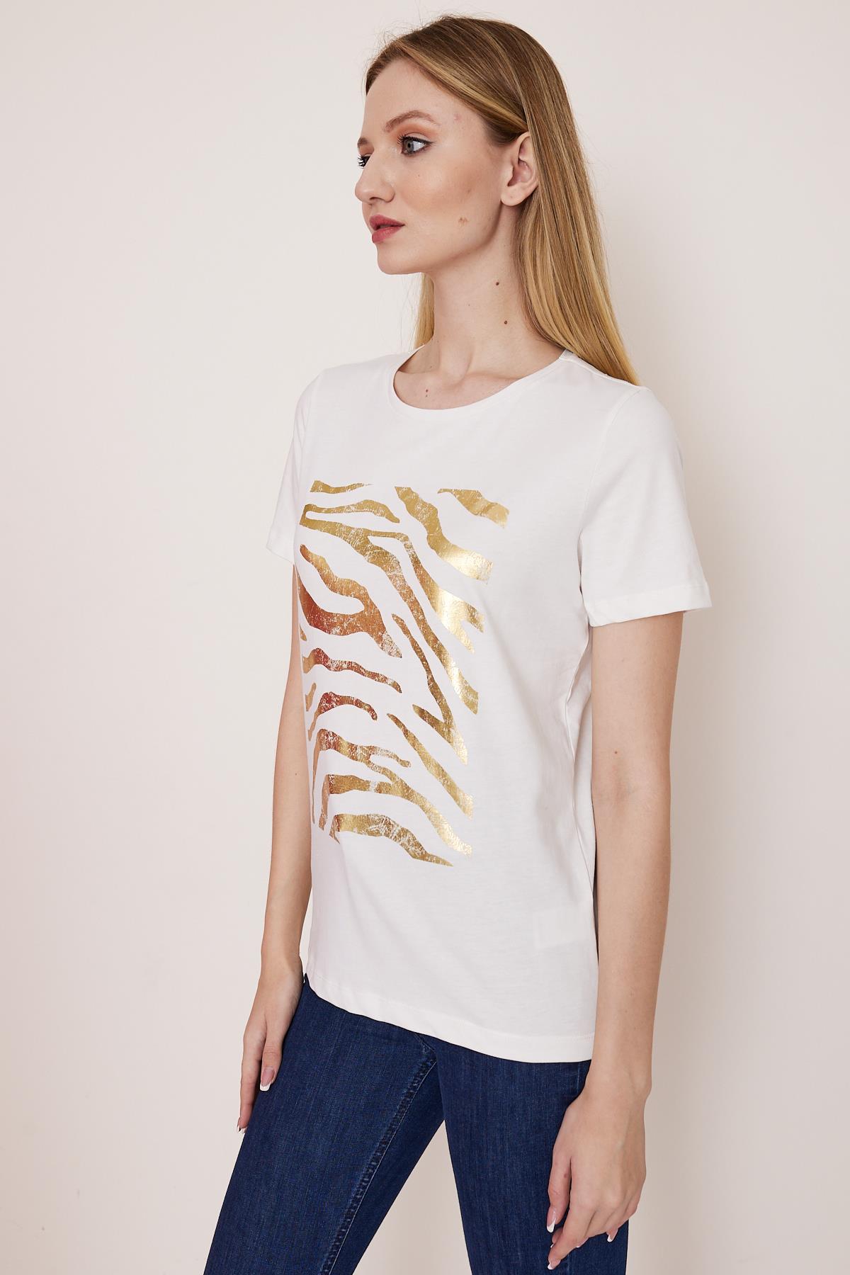 Beyaz baskılı pamuk t-shirt - Charamela